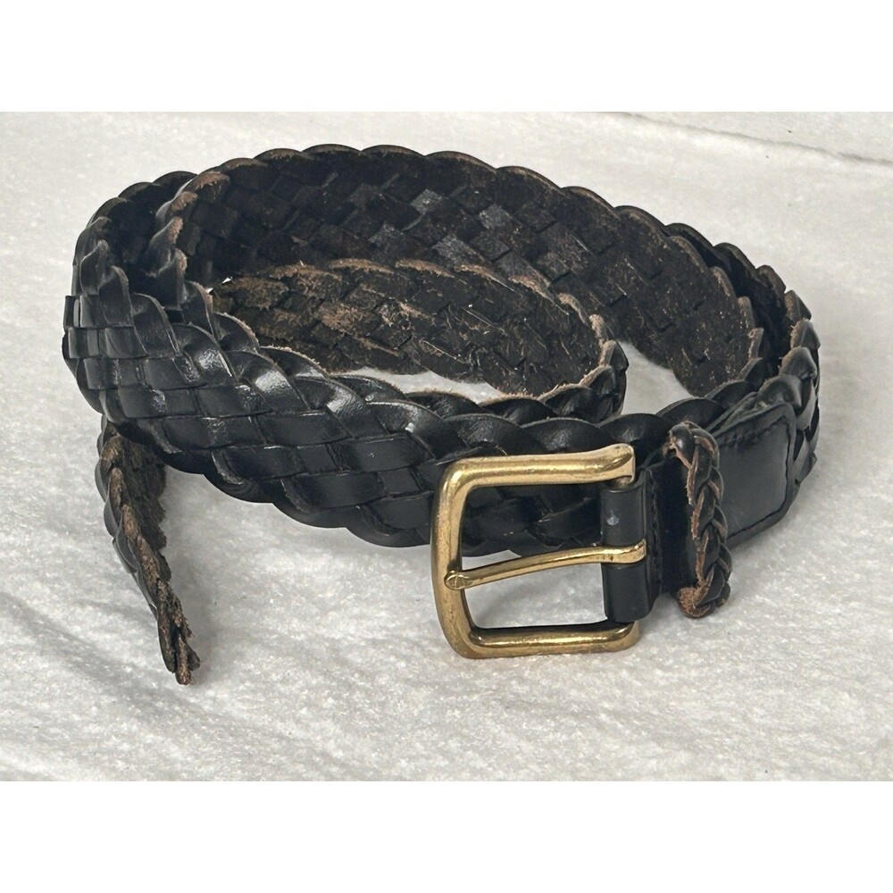 Torino Leather Belt Black Braided Mens Size 44 Brass Buckle Argentina - Picture 1 of 6